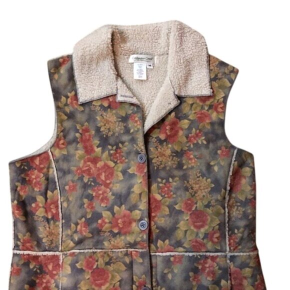 Coldwater Creek Berber Floral Faux Suede Vest Womens M Used - Picture 7 of 10
